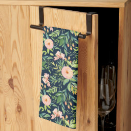 Peach Peonies on Dark Blue Kitchel Toalla