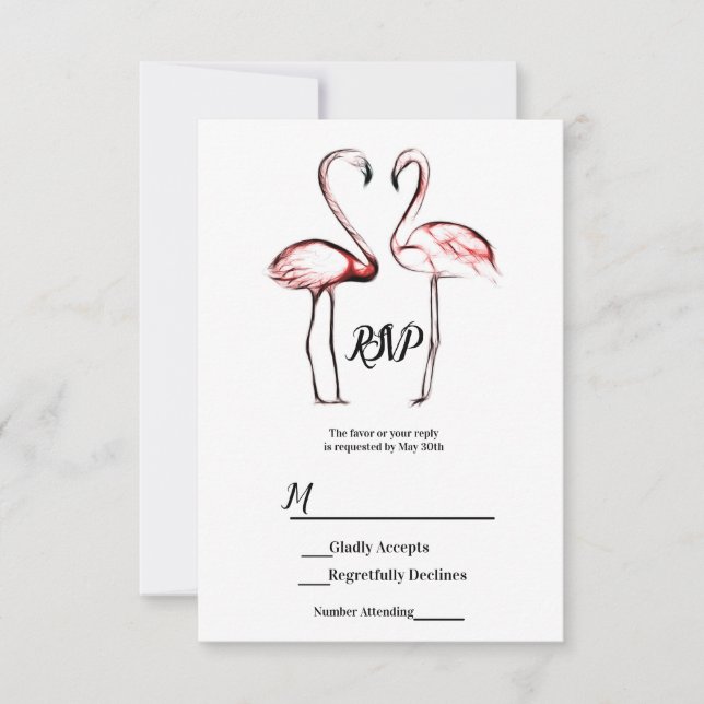 Peach Pink Flamingos Flamingo Black Marble RSVP (Anverso)