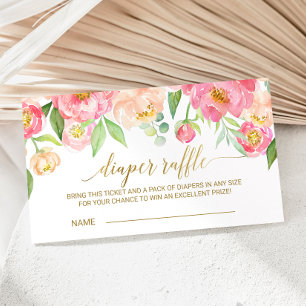 Peach & Pink Peony Diaper Invitación a Raffle Inse