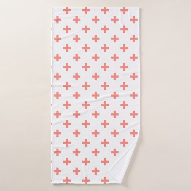 Peach polka cruza sobre blanco (Toalla de baño)