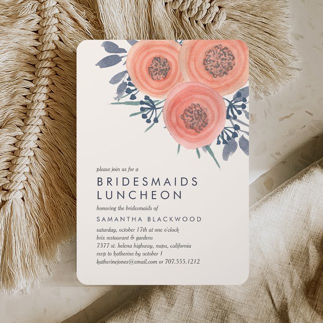 Peach Poppies Bridesmaids Invitación al almuerzo (Subido por el creador)
