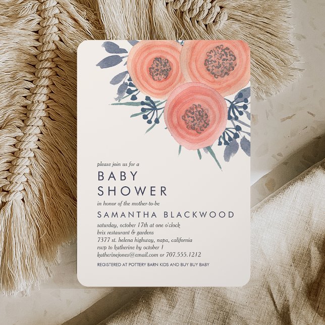 Peach Poppies Floral Baby Shower Invitación (Subido por el creador)