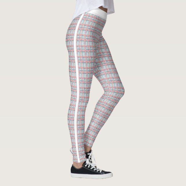Peach Red Green Tartan Pattern Jogging Leggings (Derecha)