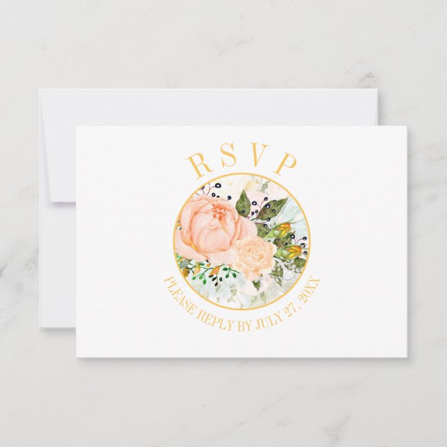 Peach Rosas Rosebuds Amarillos Circular Frame RSVP (Anverso)