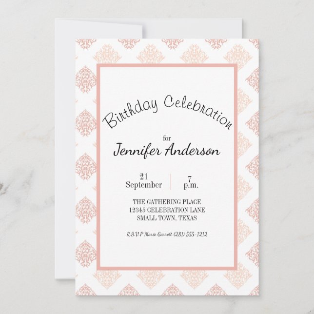 Peach Rubor Damask Sweet 16 Cumpleaños (Anverso)