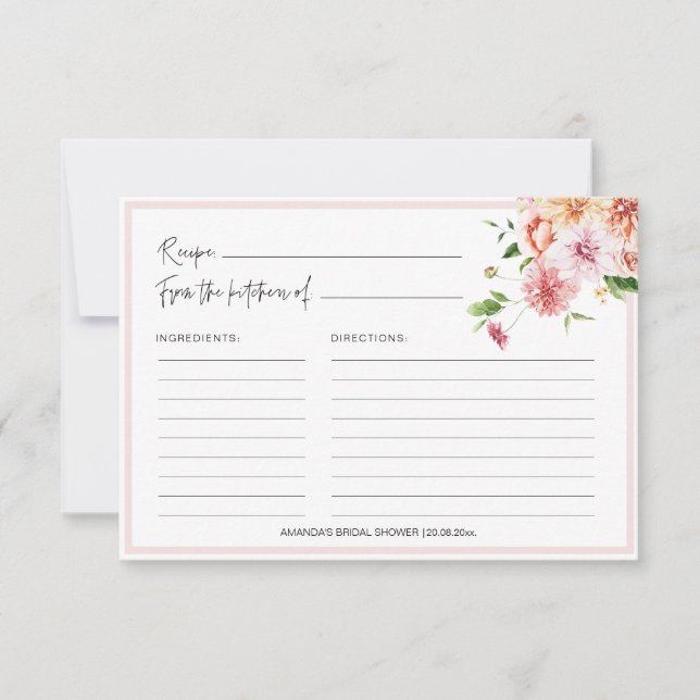 Peach Rubor Floral Bridal Shower Recipe Tarjetas (Anverso)