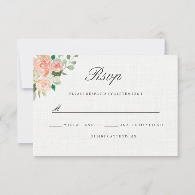 Peach Rubor Watercolor Floral Wedding RSVP (Anverso)