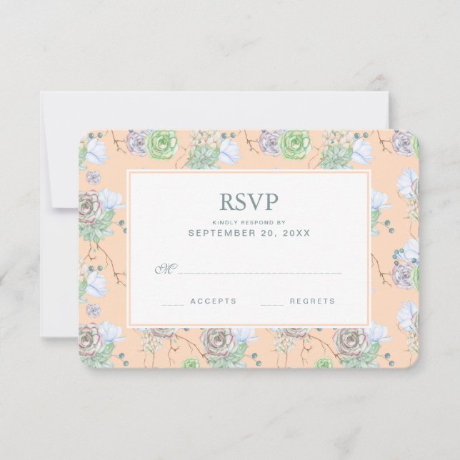 Peach Succulents Floral Watercolor - Wedding RSVP (Anverso)