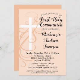 Peach Swirl Cross First Invitación de la Santa Com