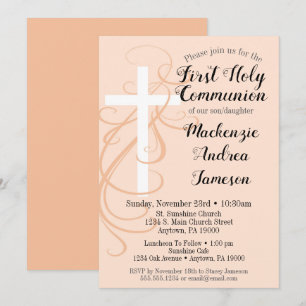 Peach Swirl Cross First Invitación de la Santa Com