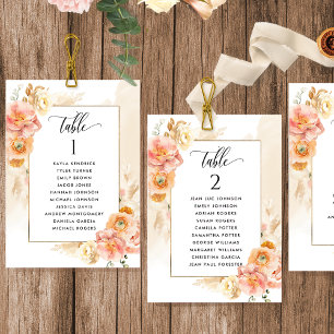 Peach, tarjetas de plan de asientos de crema con n