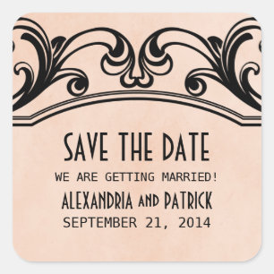 Peach Vintage Swirls Save the Date Pegatinas