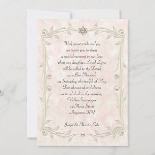 Peach Watercolor Bat Mitzvah Invitación