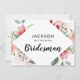 Peach Watercolor Floral Bridesman Propuesta Card