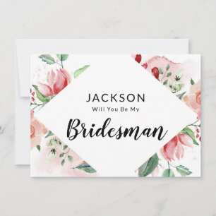 Peach Watercolor Floral Bridesman Propuesta Card