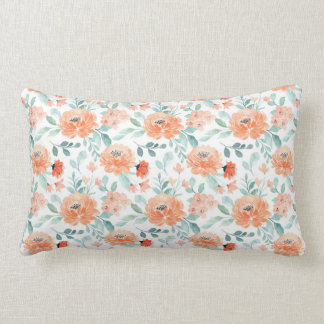 Peach Watercolor Floral Cojín decorativo rectangul