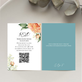 Peach Watercolor Floral QR Code RSVP Azul