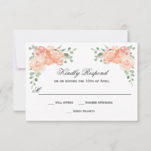 Peach Watercolor Floral Wedding RSVP