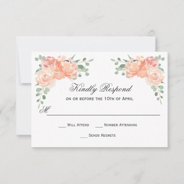 Peach Watercolor Floral Wedding RSVP (Anverso)