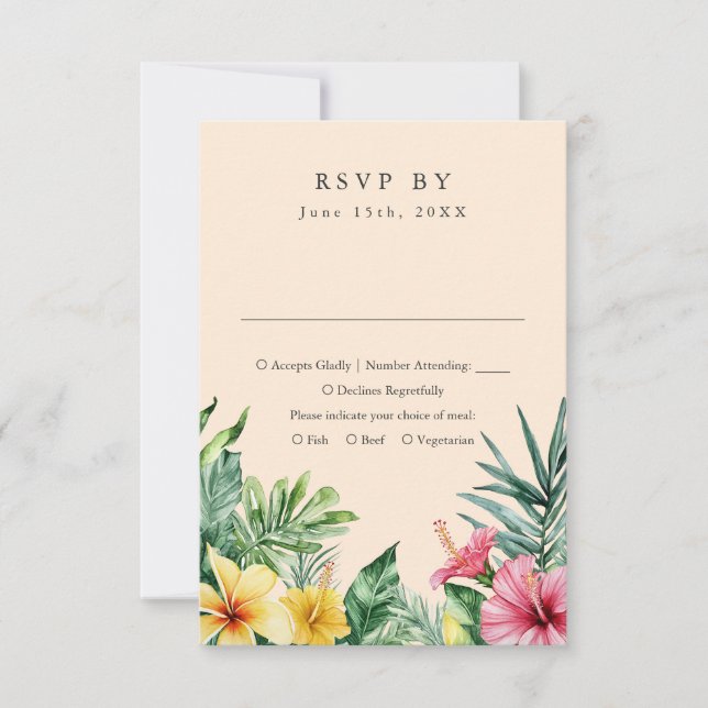 Peach Watercolor Tropical Floral Wedding RSVP (Anverso)