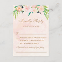 Peach Watercolor y Floral Wedding RSVP