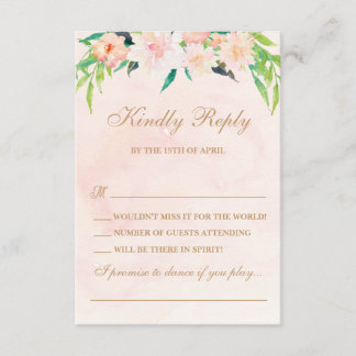 Peach Watercolor y Floral Wedding RSVP