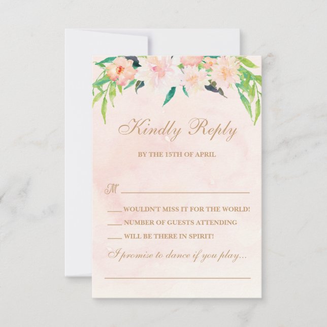 Peach Watercolor y Floral Wedding RSVP (Anverso)