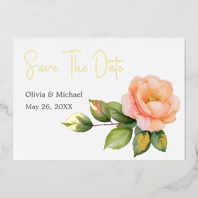 Peach wild rosa Watercolor Guardar la tarjeta Fech (Anverso)