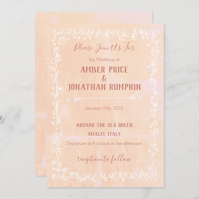 Peach with White Floral Border Invitaciones (Anverso / Reverso)
