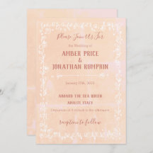 Peach with White Floral Border Invitaciones