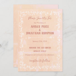 Peach with White Floral Border Invitaciones