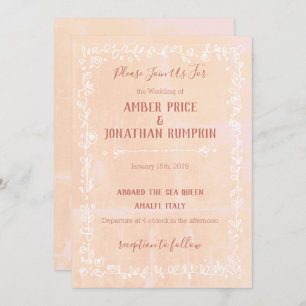 Peach with White Floral Border Invitaciones