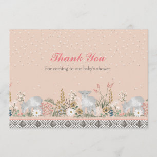 Peach Woodland Lamb Baby Tarjeta de agradecimiento