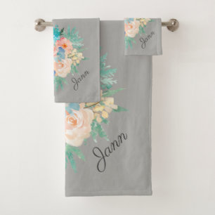Peach y Aqua Floral Bouquet con nombre