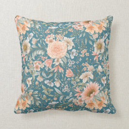 Peach y Blue Floral en Cojín decorativo Verde azul