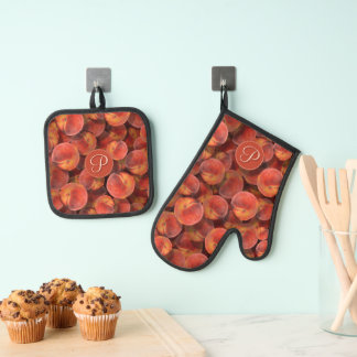 Peaches Pot Holder y Oven Mitt Set