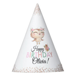 Peachy Owl Faux Purpurina Birthday Gorra