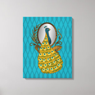 Peacock Admirando su impresión de lienzo reflectan