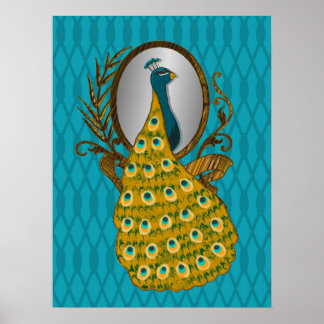 Peacock alabando su impresión Poster de reflexión