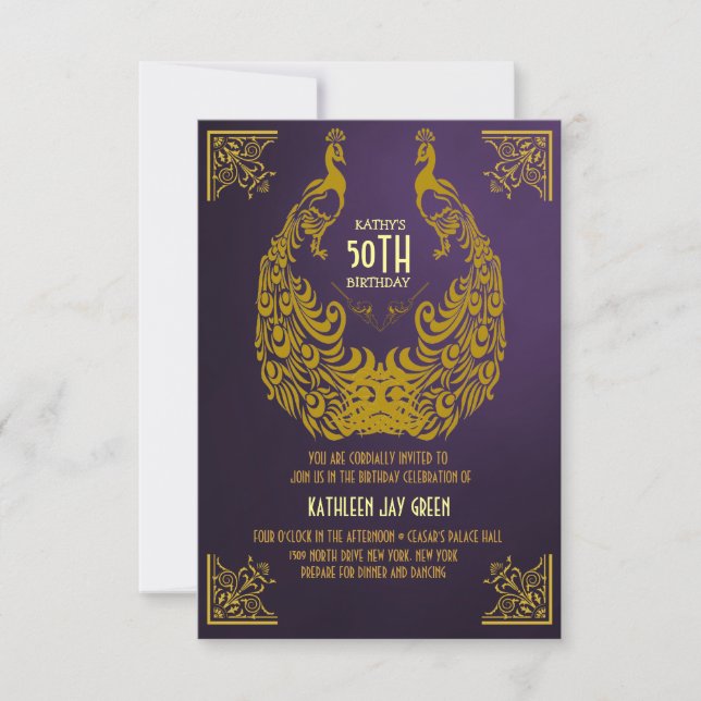 Peacock años 20 Invitación Art Deco 50 (Anverso)