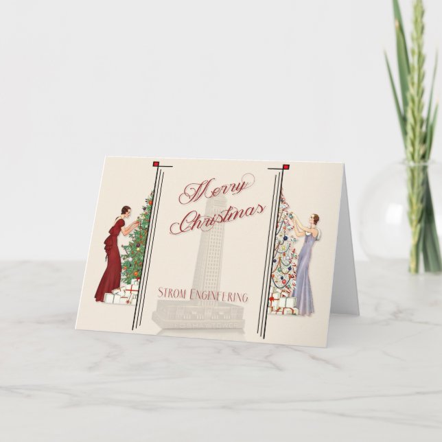 Peacock Art Deco Flair Feliz Navidad (Anverso)