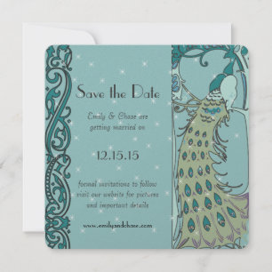Peacock Art Deco Guardar las invitaciones de fecha