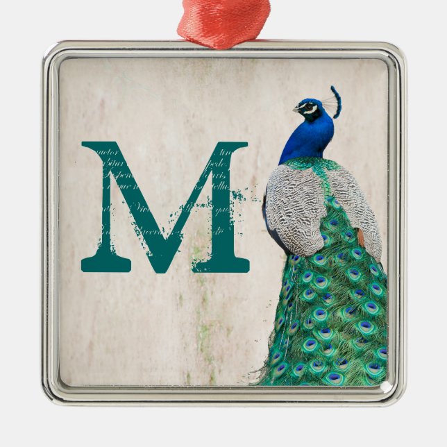 Peacock Bird Feather Tea Monograma Ornamento Inici (Frente)