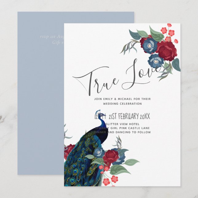 Peacock Blue Burgundy Winter Fall Wedding Budget (Anverso / Reverso)