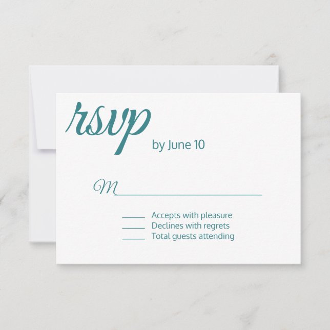 Peacock Blue Minimalist Wedding RSVP Card (Anverso)