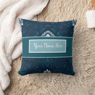 Peacock Damask personalizado y almohada cian