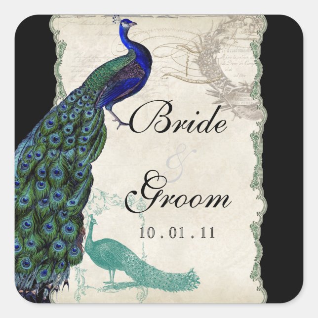 Peacock de época 5 - Sello o Pegatina Boda (Anverso)