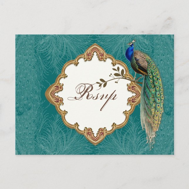 Peacock dorado y Swirls - Tarjeta de respuesta RSV (Anverso)