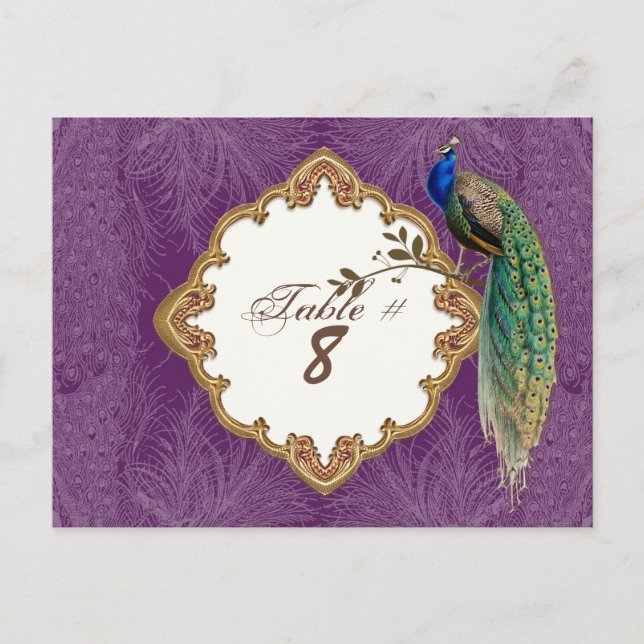 Peacock dorado y Swirls - Tarjetas con número de m (Anverso)