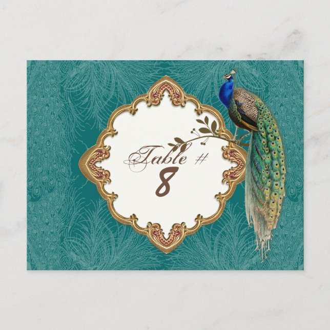 Peacock dorado y Swirls - Tarjetas con número de m (Anverso)